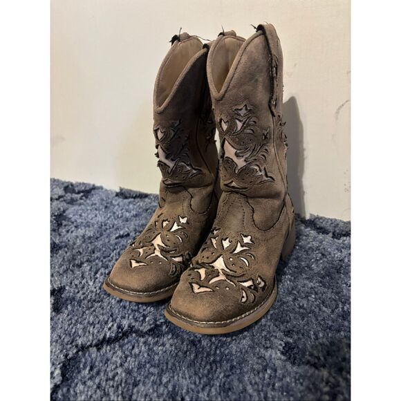 ROPER Toddler Girls Lola Tooled Inlay Square Toe Casual Boots Mid Calf Brown 12 - Picture 1 of 10